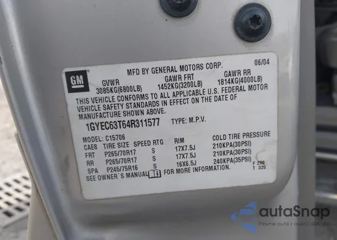 2004 Cadillac Escalade Standard z USA, uszkodzony, nr VIN 1GYEC63T64R311577